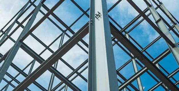 Steel structural beams at a construction site